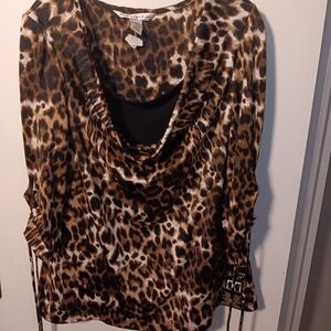 Aa Studio Brown Leopard Print Blouse